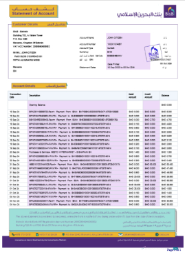Download Bahrain BISB bank statement word